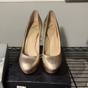 Brian Atwood Metallic Gold Heels